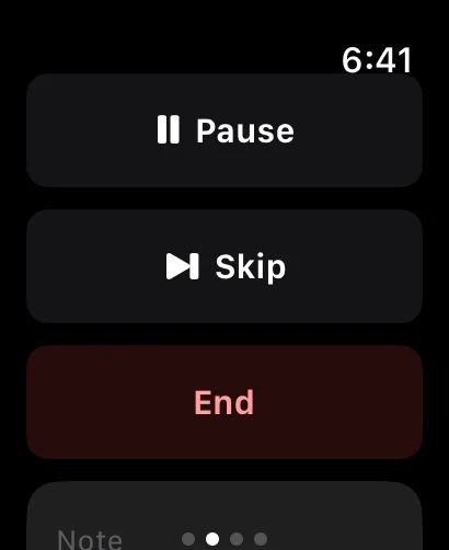 Apple Watch execution controls: pause, skip and end