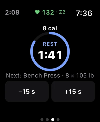 Apple Watch counting down a rest period between sets