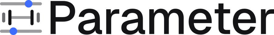The Parameter wordmark for light backgrounds: the slider mark in dark grey with blue knobs, beside the word Parameter